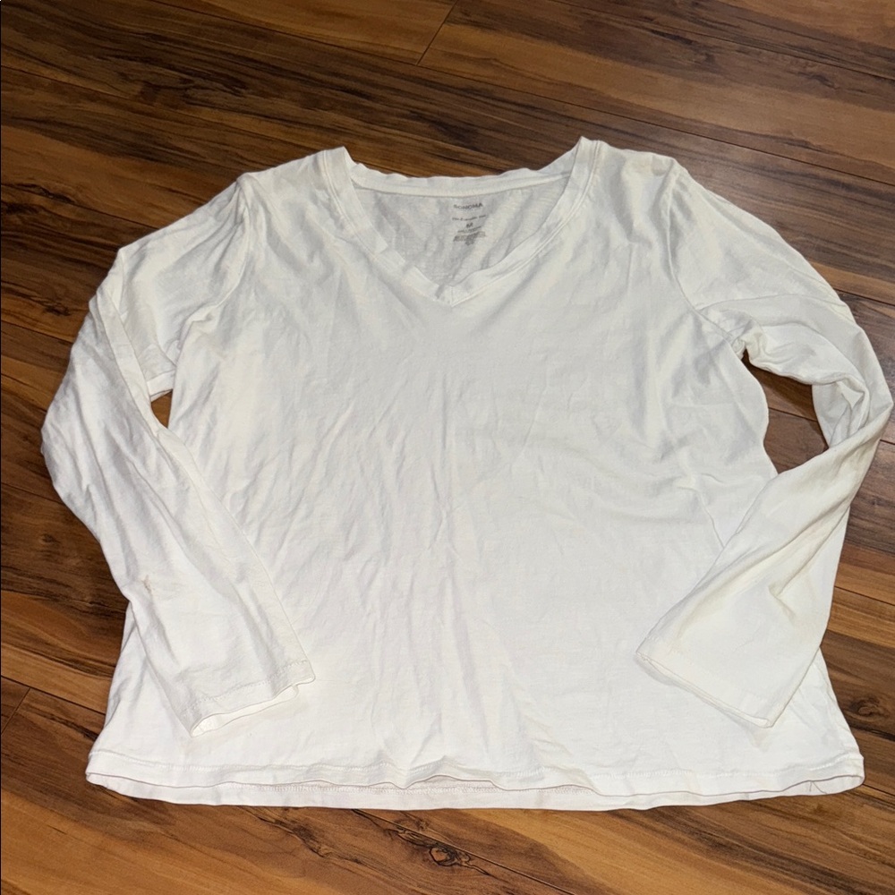 Sonoma White Long Sleeve V-Neck Tee